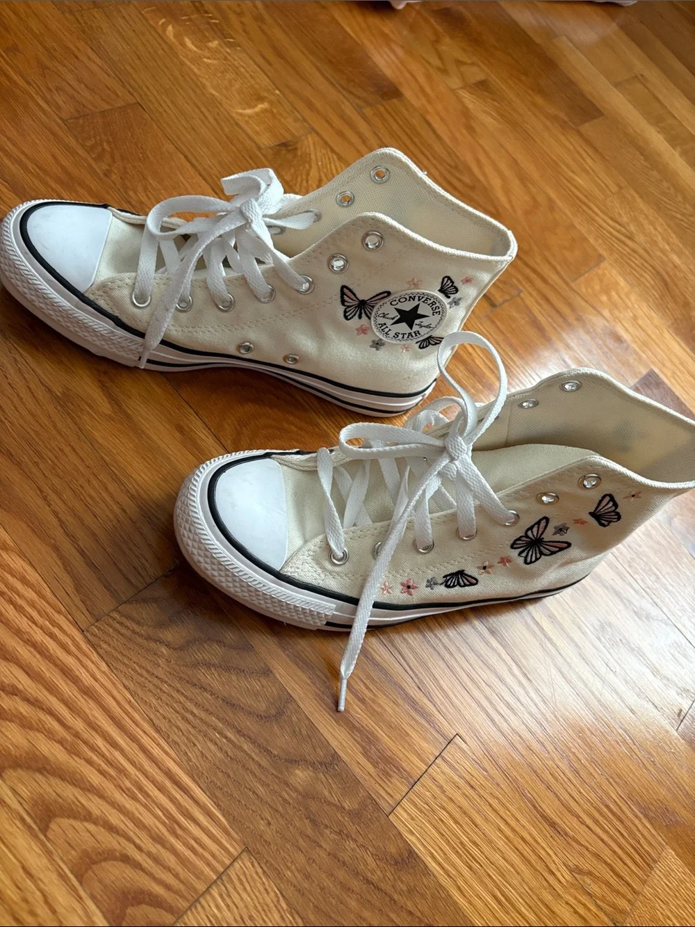 Converse Kids White High-Top Sneakers with Butterfly Accents